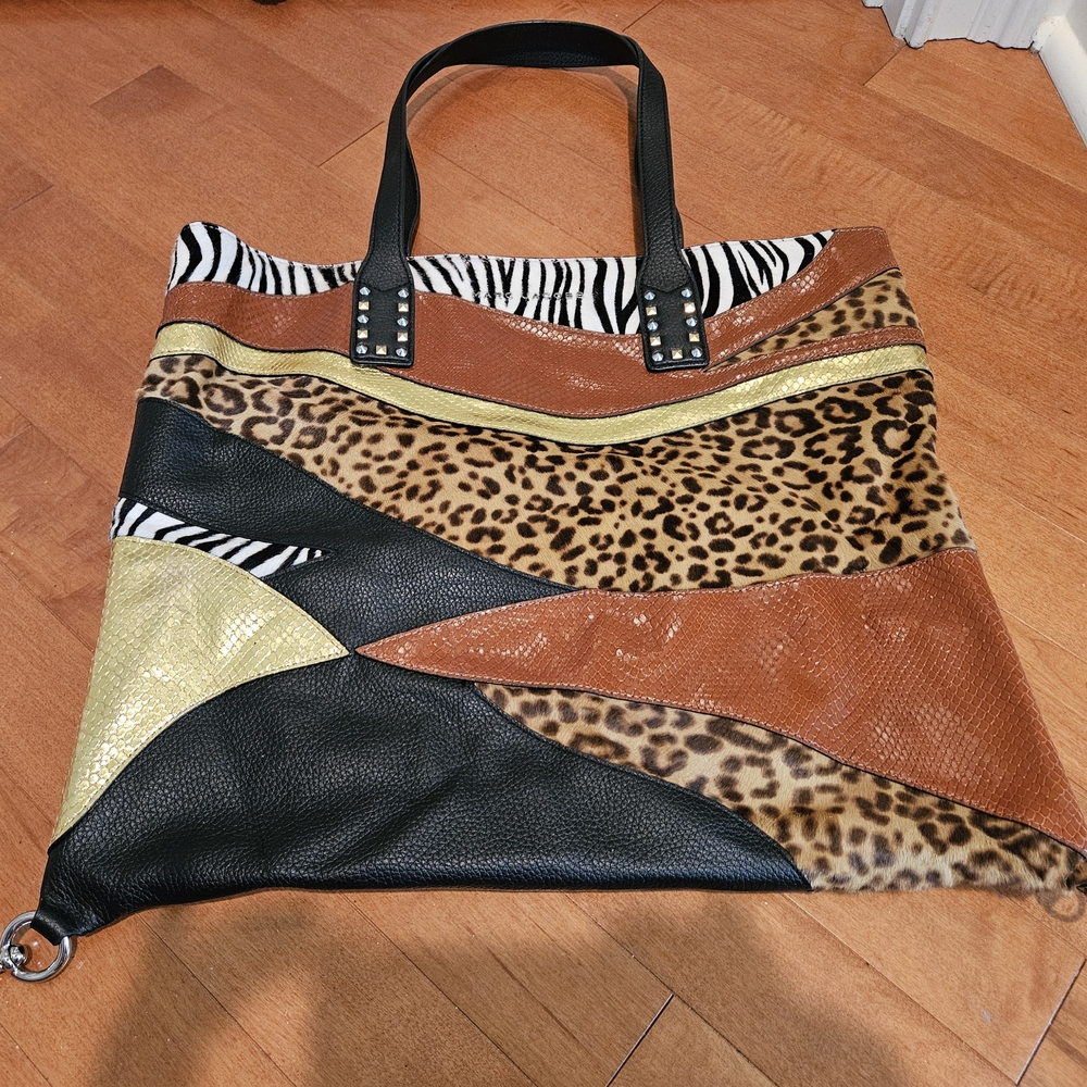 Marc Jacobs Metallic Calfskin Embossed Ponyhair Patchwork Tote & Blk Coin Purse - Picture 6 of 10